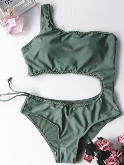 One Shoulder Expose Waist One-piece Swimsuit