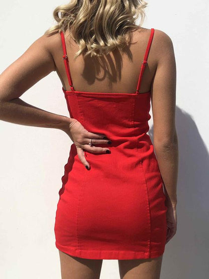 Sexy Circle Zipper Spaghetti-neck Skirt Mini Dresses