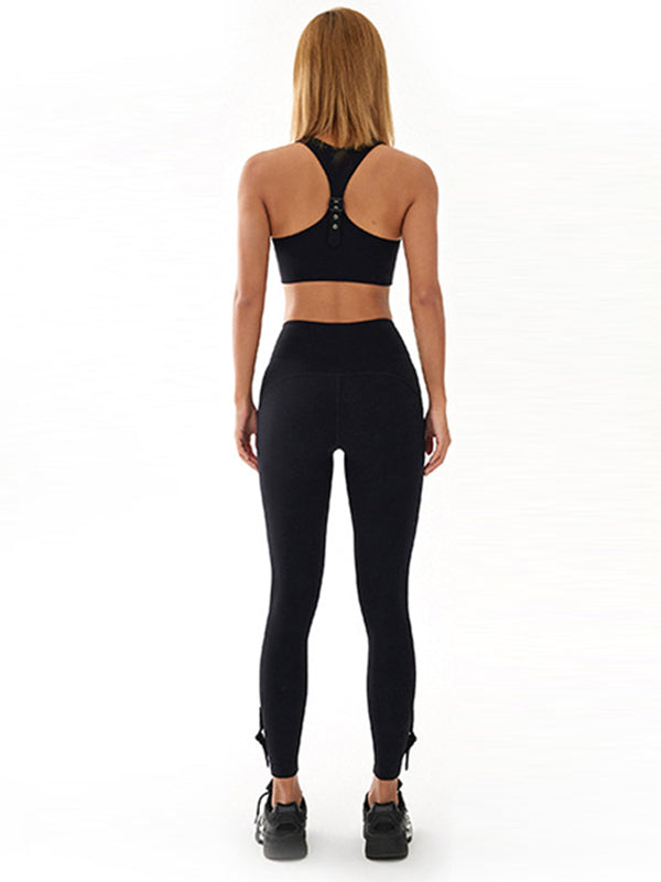 Simple Wrap U-Neck Tanks&Leggings Sports Suits