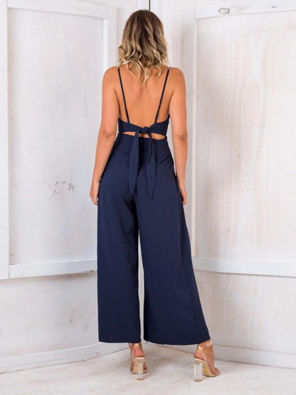 V-neck Wide Leg Backless Jumpsuit