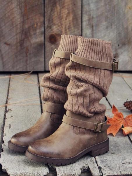 Fashion Knitting Mid Calf Boots