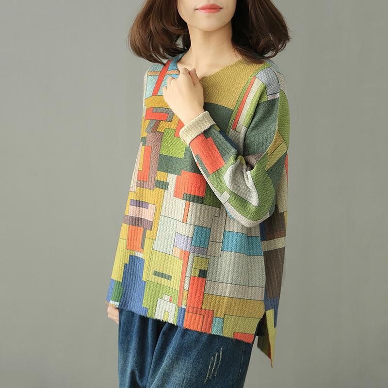 Buykud Colored Blocks Round Neck Casual Sweater