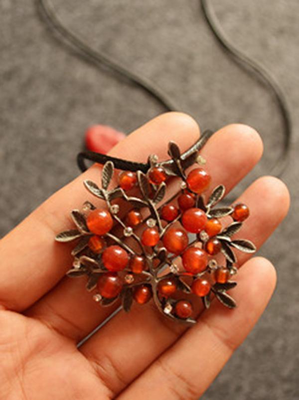 Red Colored Stone With Branch Necklace