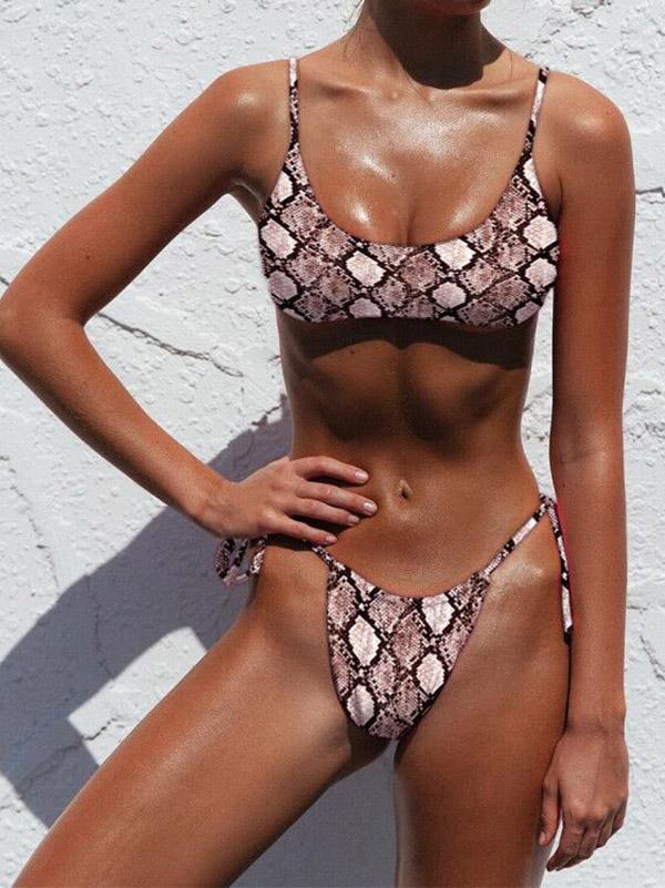 Sexy Lace Up Leopard Bikini Swimsuit