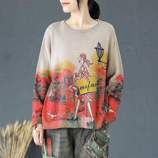 Buykud Simple Natural Comfortable Print Knitted Shirt