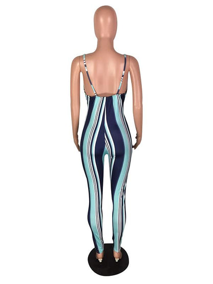 Spaghetti-neck Striped Jumpsuits
