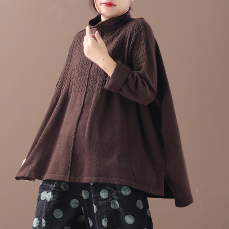Buykud High Low Hem Solid Color Casual Sweater