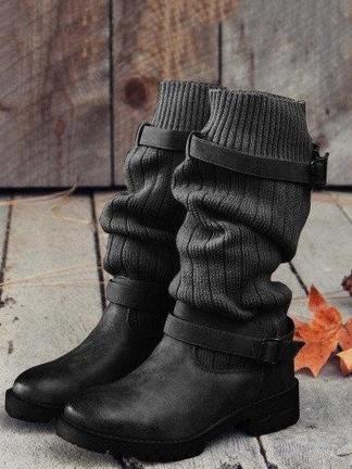 Fashion Knitting Mid Calf Boots