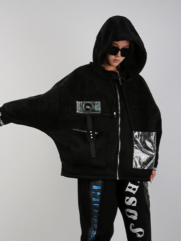 Cool Loose Long Sleeves Letter Print Keep Warm Zipper Hooded Outerwear
