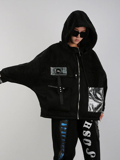 Cool Loose Long Sleeves Letter Print Keep Warm Zipper Hooded Outerwear