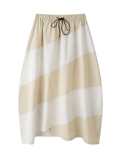 Simple Drawstring Waisted Contrast Color A-Line Skirt