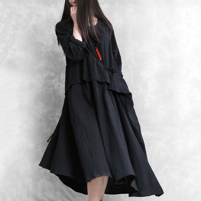 Buykud Drawstring Irregular Oblique Ruffle Loose Dress