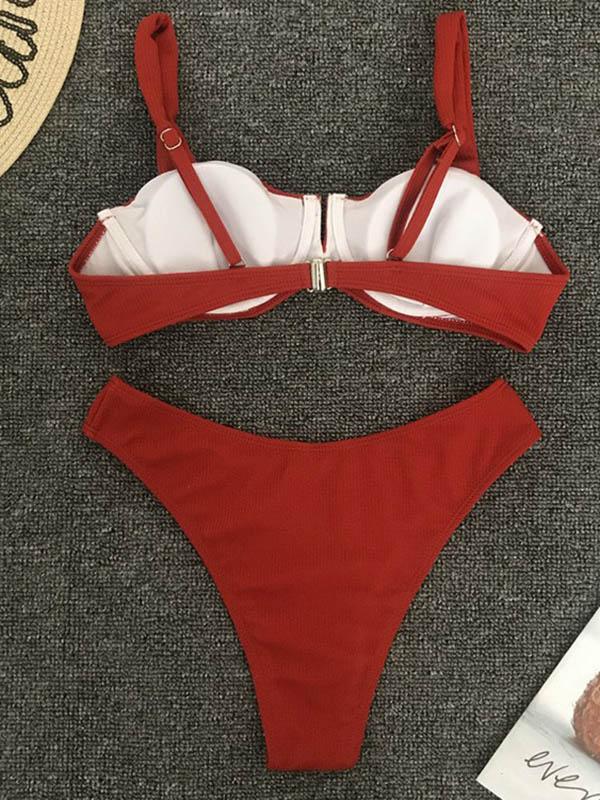 Solid Color Split Bikini Swimsuit