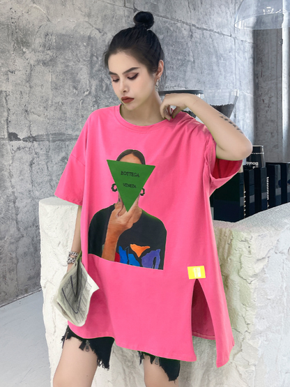 Casual Loose Printed Split-Sideshort Sleeves T-Shirts