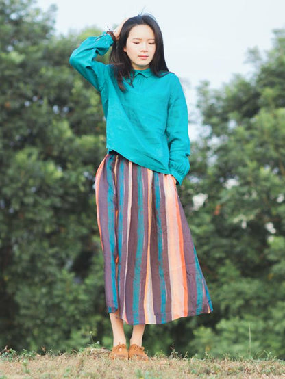 Colorful Stripe Ramie Cotton Skirt