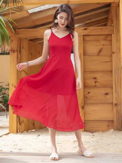 V-neck Sleeveless Beach Midi Dress