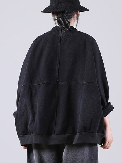 Vintage Buttoned Split-Joint Printed Long Sleeves Denim Jackets Outerwear