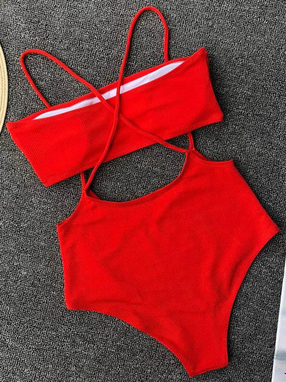 Sexy Solid Cropped Spaghetti-Neck Bikini