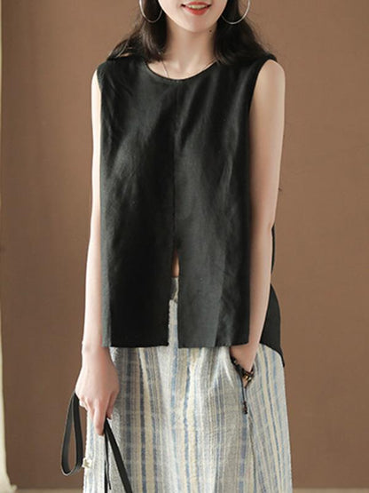 Retro Split-front Sleeveless T-Shirt