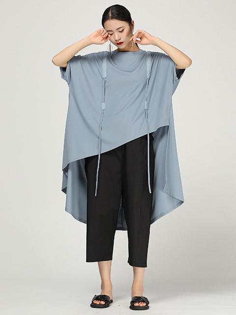 Retro Irregular Cotton Long T-shirt