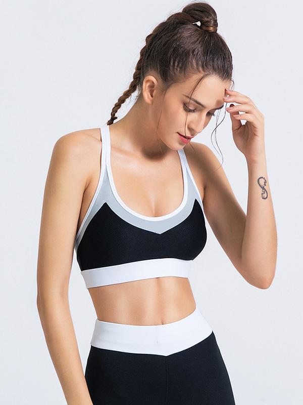 Wrap Contrast Color Backless Spaghetti-Neck Sports Bra