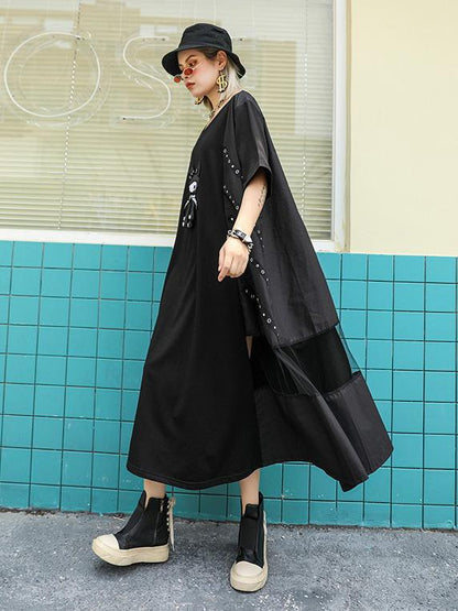 Mesh Split-joint Short Sleeves Dress