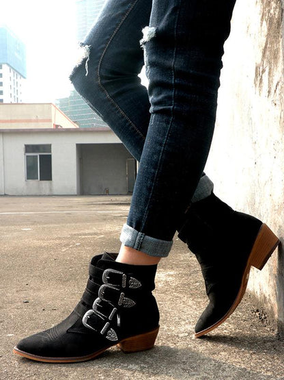 Vintage Buckle Embossed Booties