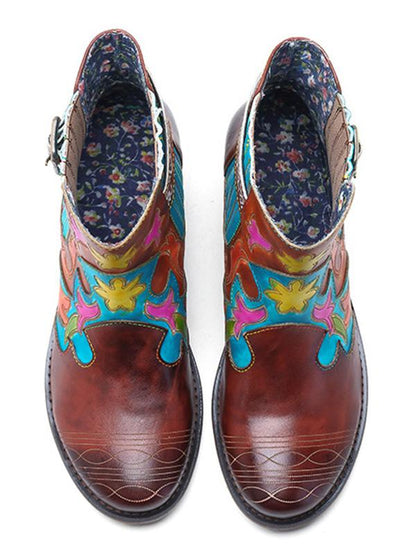 Bohemia Cow Leather Chunky Heel Booties