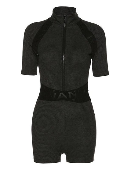 Sexy Solid Wrap Zipper Sports Rompers