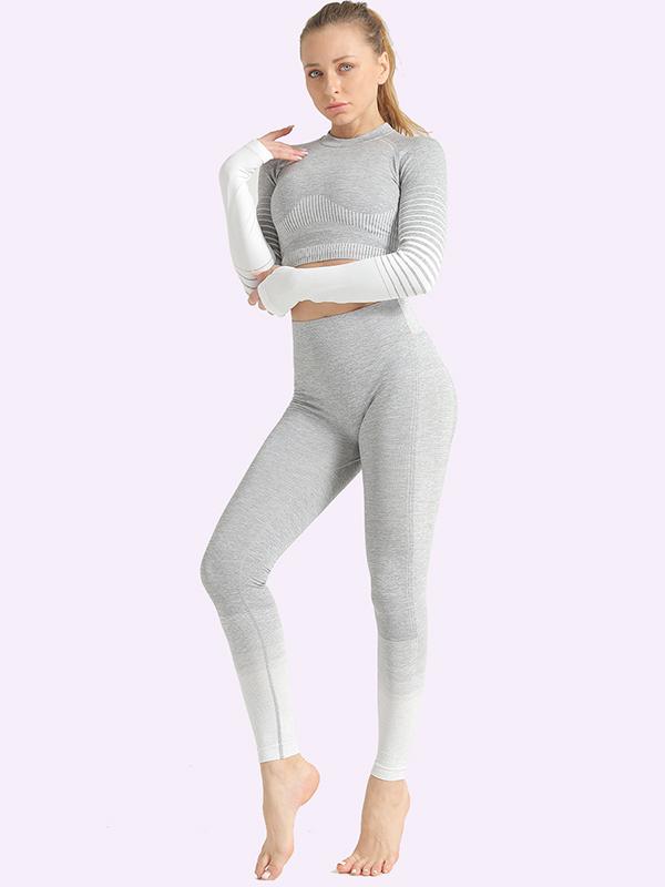 Sexy  Contrast Color Long Sleeves Yoga Suits