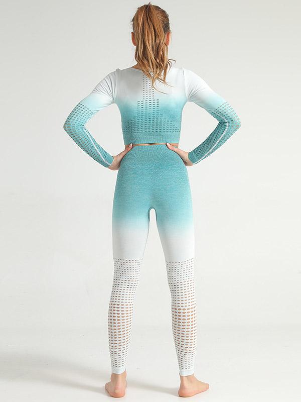 Wrap Long Sleeves Gradient Yoga Suits