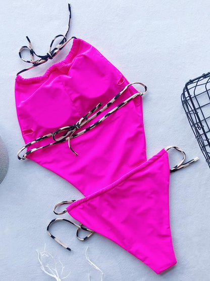 Halter-neck Plain One Piece Swimsuit
