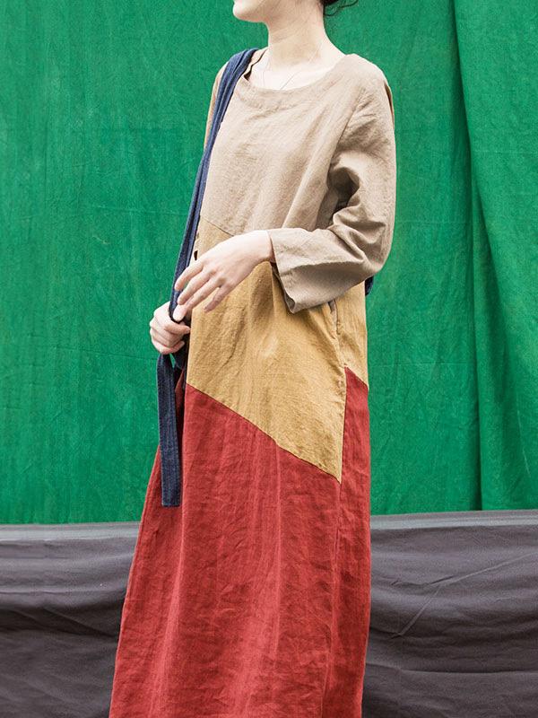 Split-color Cropped Ramee Loose Maxi Dresses