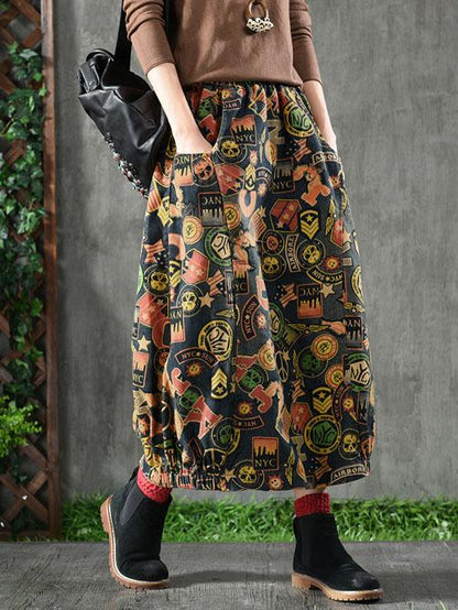 Loose Printed A-line Skirt Bottom