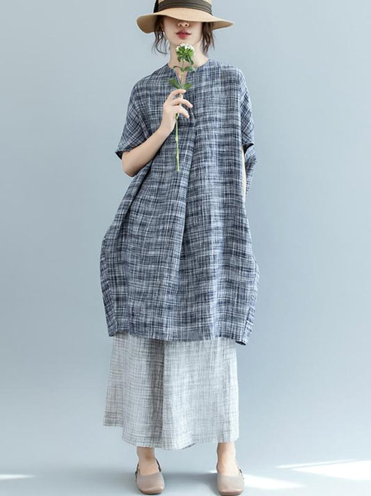 Loose Batwing Plaid Dress