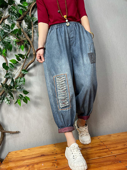 Artistic Retro Vintage Elasticity Hollow Jean Pants