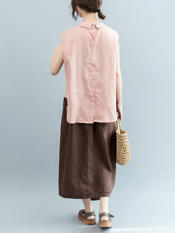Simple Solid Color Lapel Cap Sleeve Vest Top