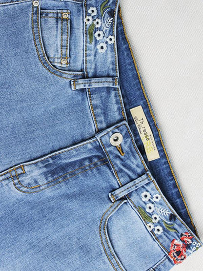 Embroidered Jean Pants Bottoms