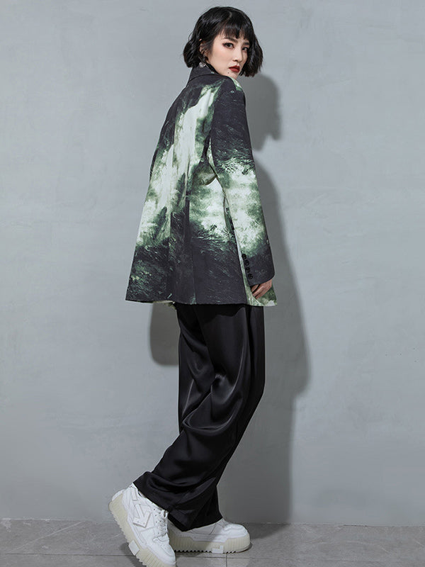 Fashion Tie-Dyed Notched Collar Long Sleeves Blazer