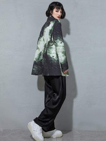 Fashion Tie-Dyed Notched Collar Long Sleeves Blazer