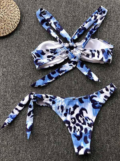 Blue Leopard Knot Bikini Set