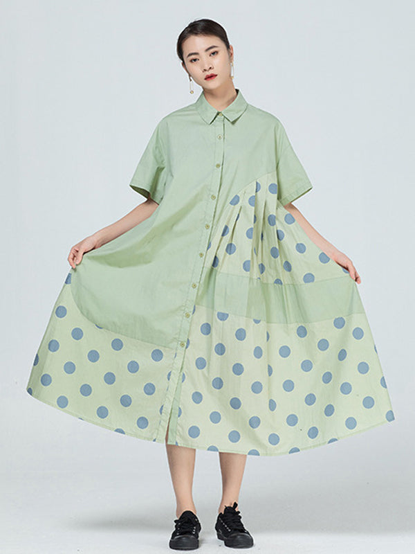 Original Polka-Dot Irregularity Split-Joint Shirt Dress