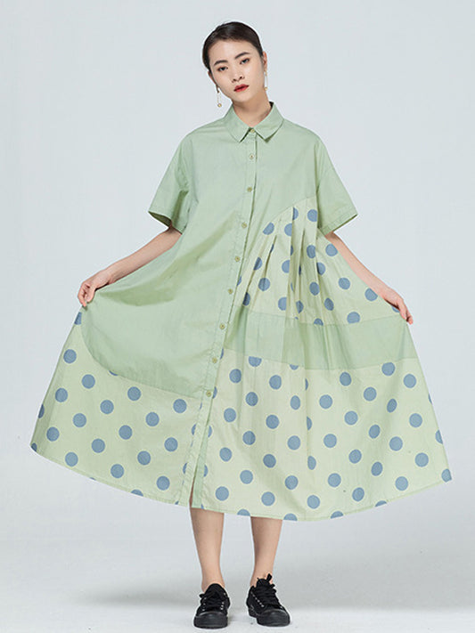 Original Polka-Dot Irregularity Split-Joint Shirt Dress