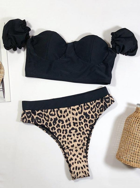 Strapless Short Sleeves Bikini Swimsuit