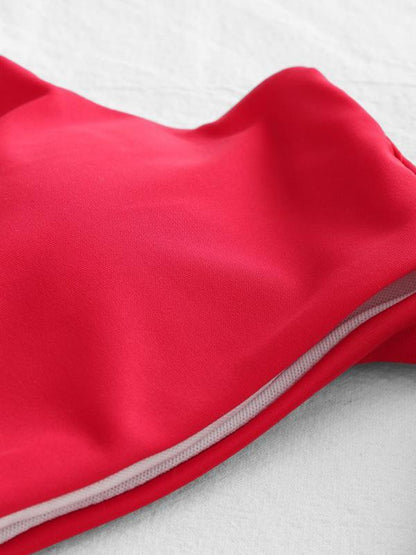 Red Plain High Cut Bikinis Swimwear