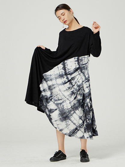 Casual Round-Neck Asymmetric Long Sleeves Midi Dress