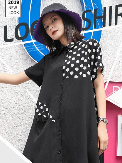 Asymmetric Split-joint Polka-Dot T-Shirt Dress