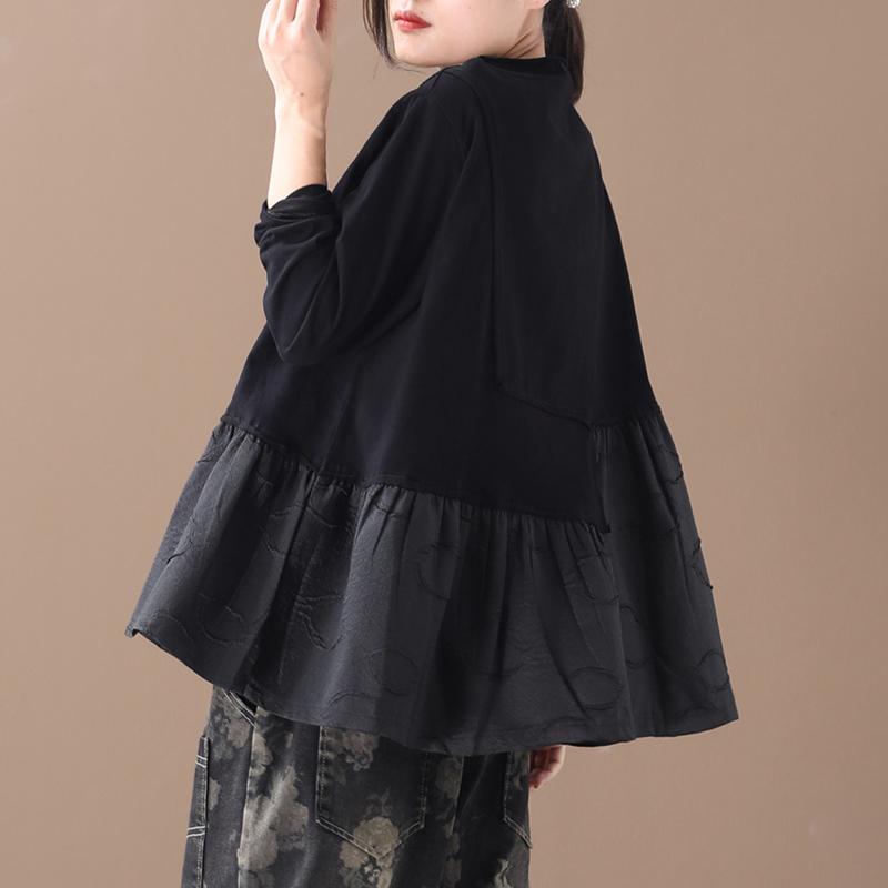 Buykud Casual Pleated Spliced Long Sleeve Sweatshirt