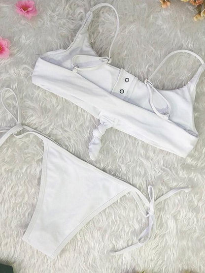Button Top Knot Side Bottom Bikinis Swimwear