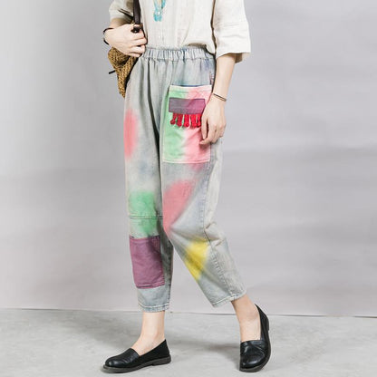 Casual Printing And Dyeing Frayed Jeans